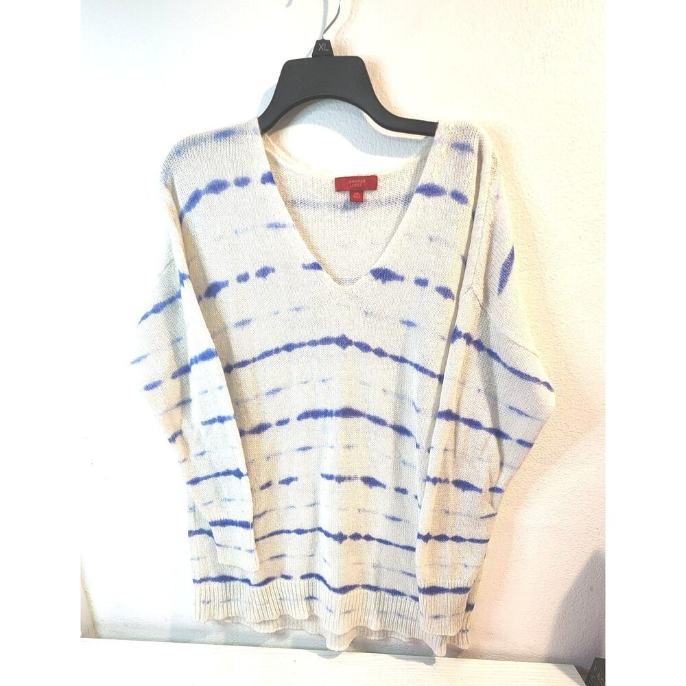 Jennifer Lopez Sweater Women beige and blue stripes Pul 2XL